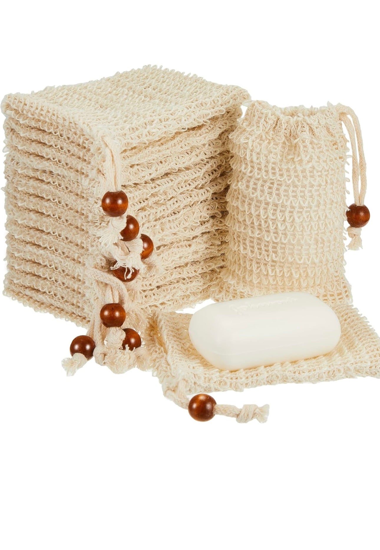 100% Natural Sisal Soap Pouch, Mesh Exfoliating Soap Savers for Shower Use Like Massaging And Scrubbing