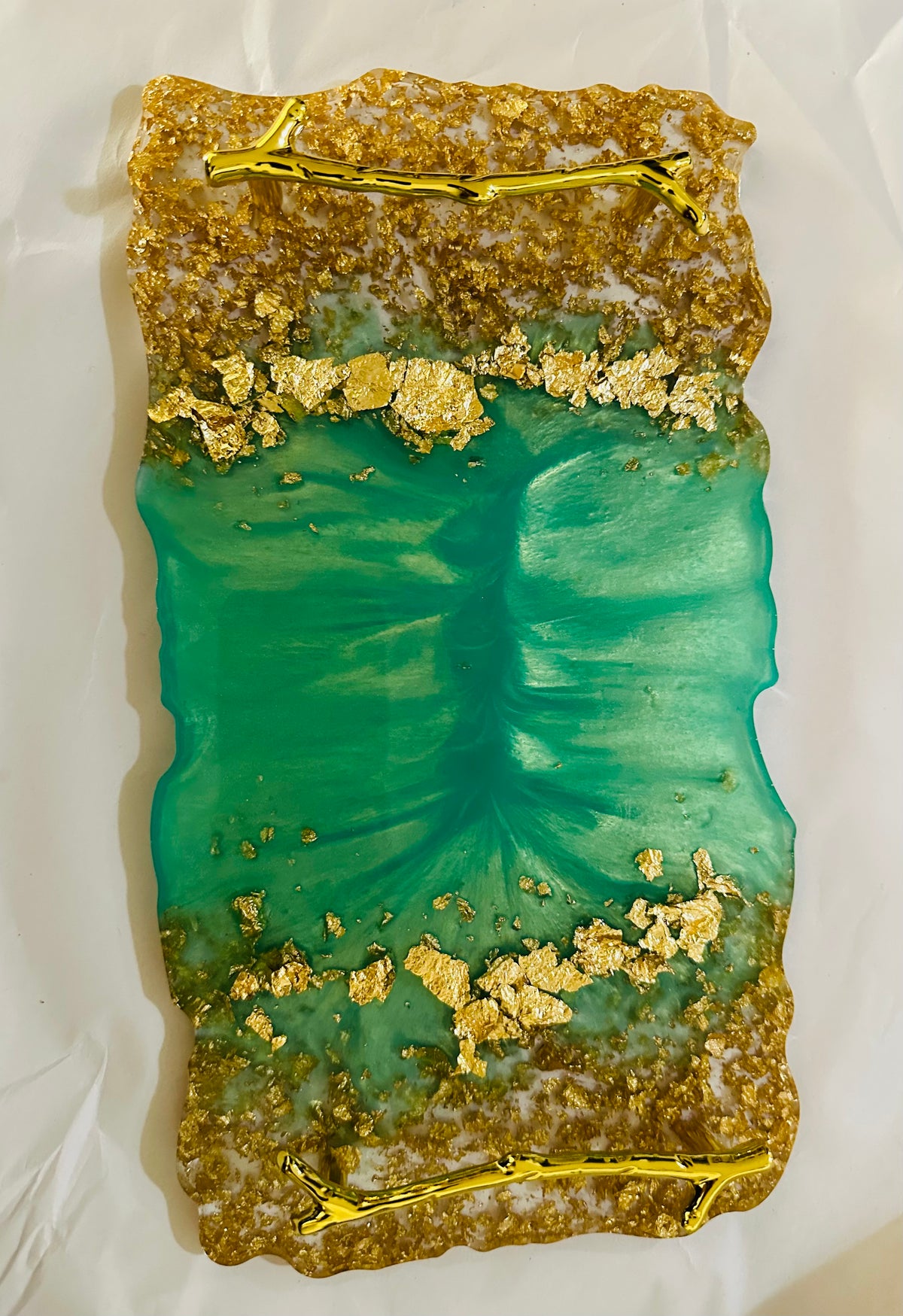 Luxury Turquoise & Gold Epoxy Resin Serving Tray – Handmade