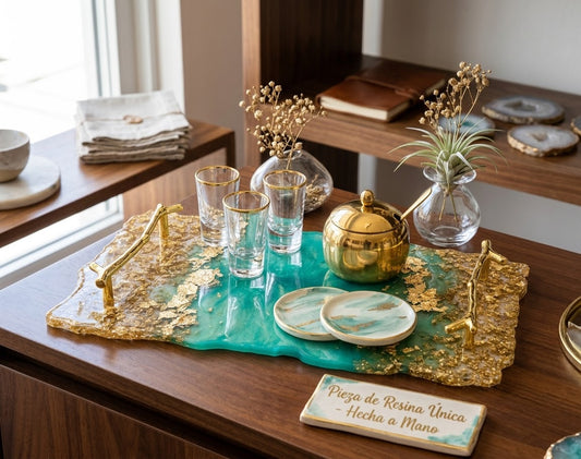 Luxury Turquoise & Gold Epoxy Resin Serving Tray – Handmade