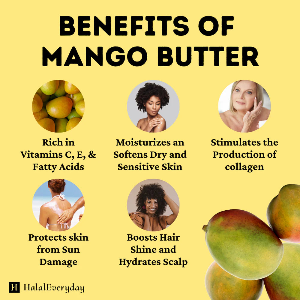 Mango Butter| For Sensitive skin | With Organic Ingredients Light UV Protection | Moisturizer & Cold Press Made | Hand Made Soothing | All Natural & Cruelty-Fre Glass Amber Jar